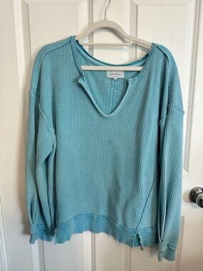 Dear John Turquoise Knit Thermal Pullover Large